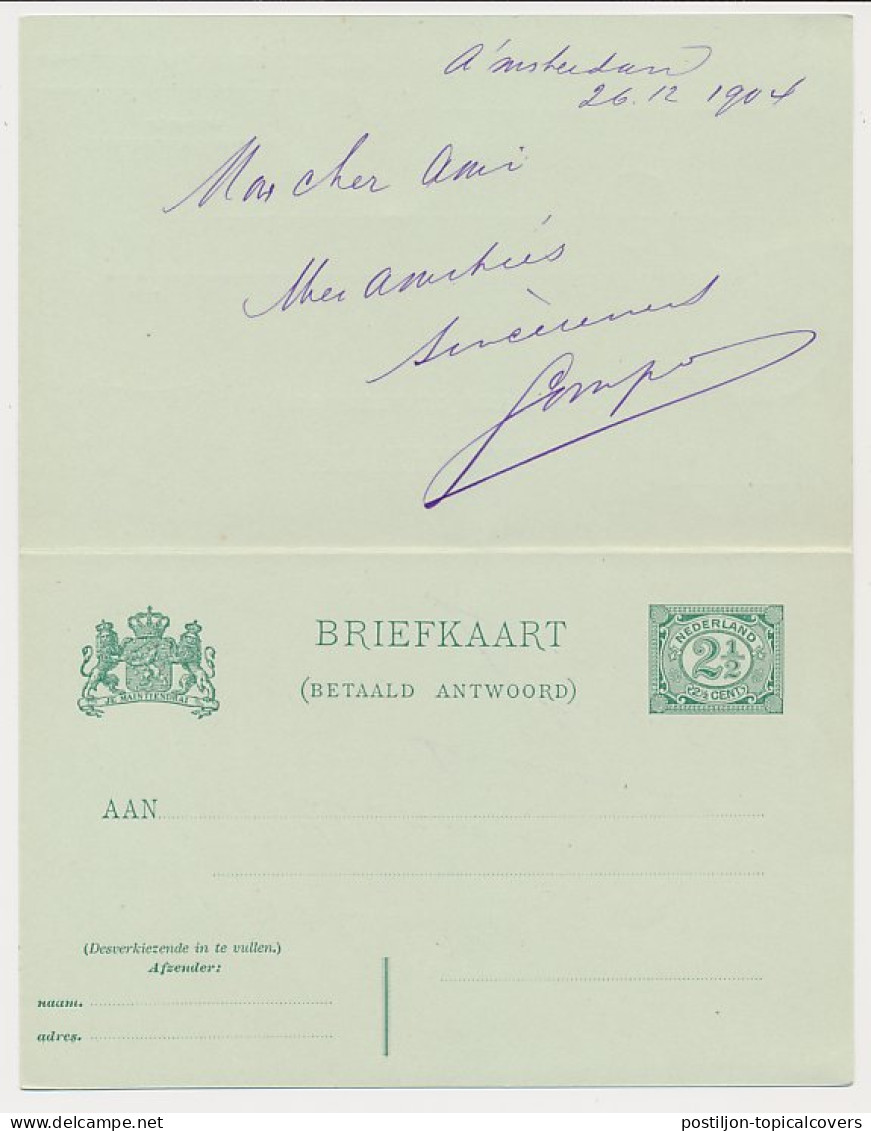 Briefkaart G. 60 / Bijfrankering Amsterdam - Belgie 1904 - Postal Stationery