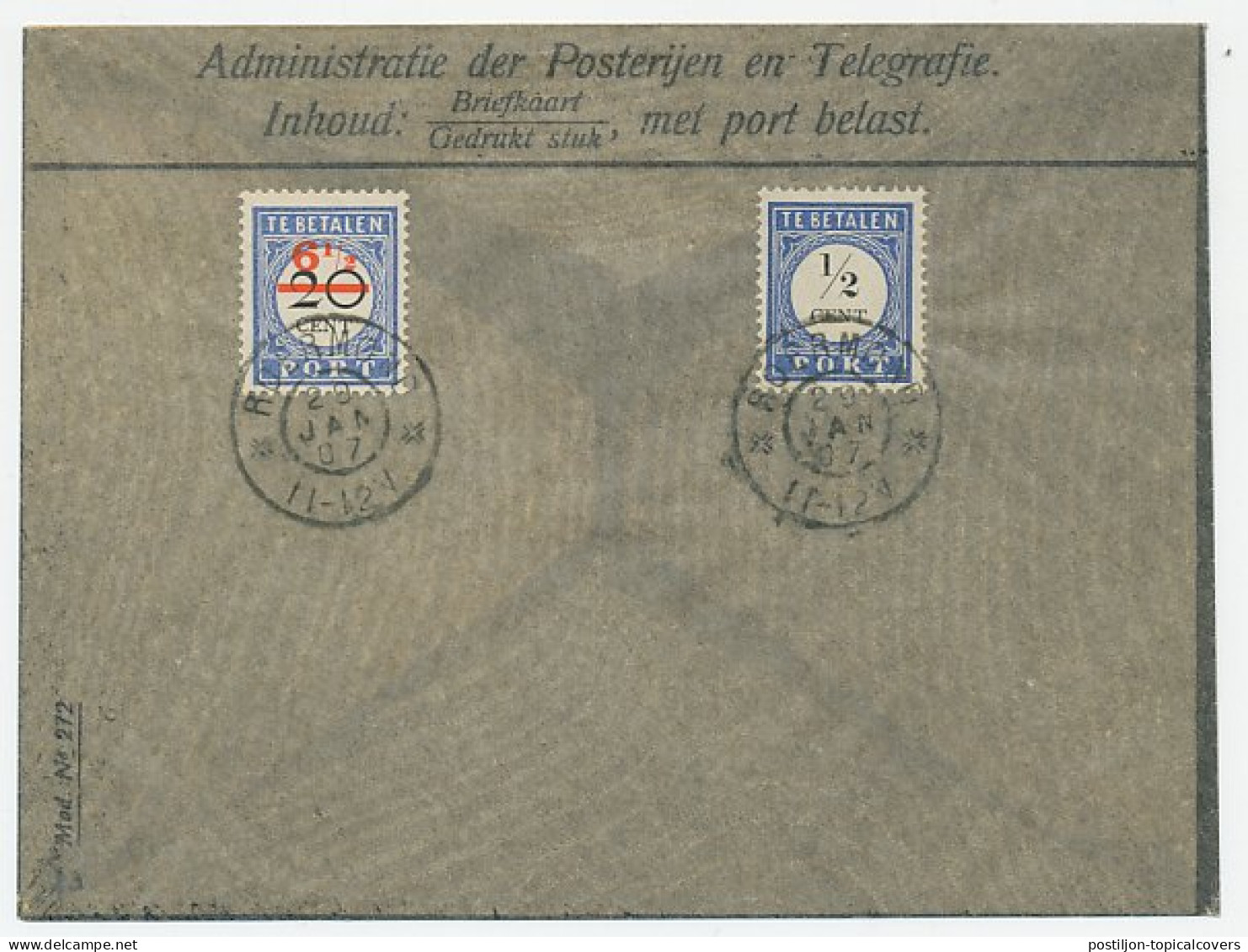 Em. Port 1906 Dienst Envelop Roermond  - Unclassified