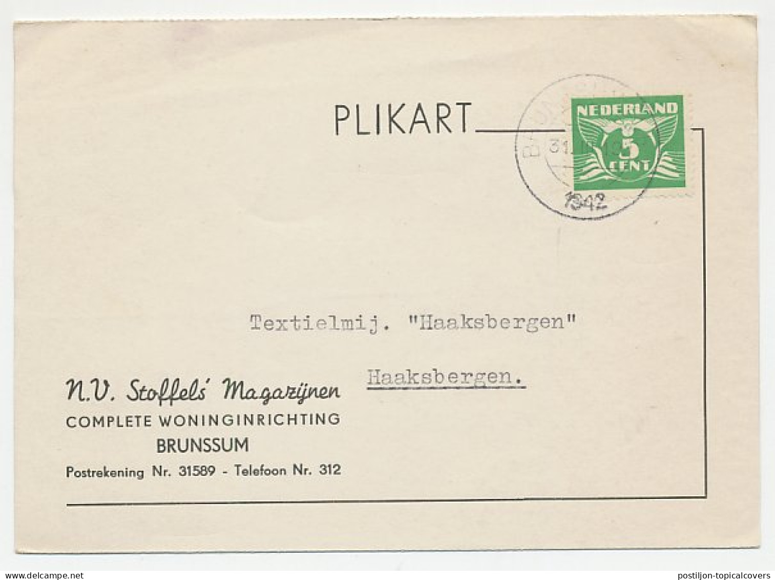 Firma Briefkaart Brunssum 1942 - Woninginrichting - Ohne Zuordnung
