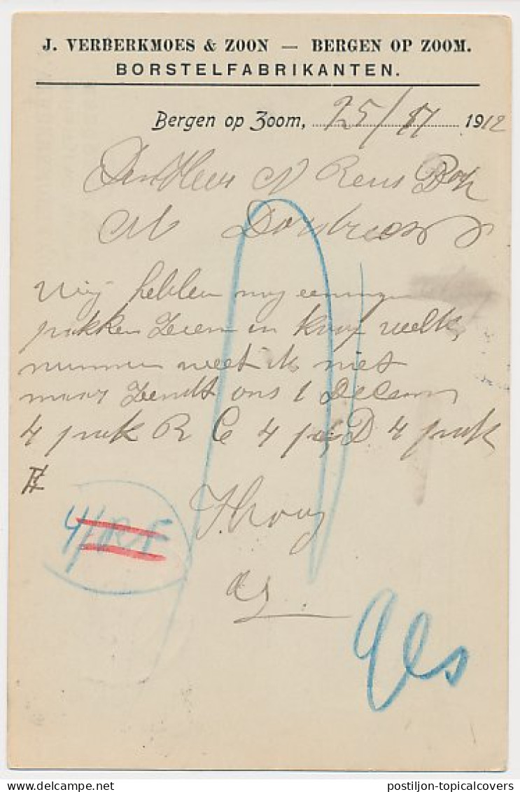 Firma Briefkaart Bergen Op Zoom 1912 - Borstelfabrikant - Unclassified