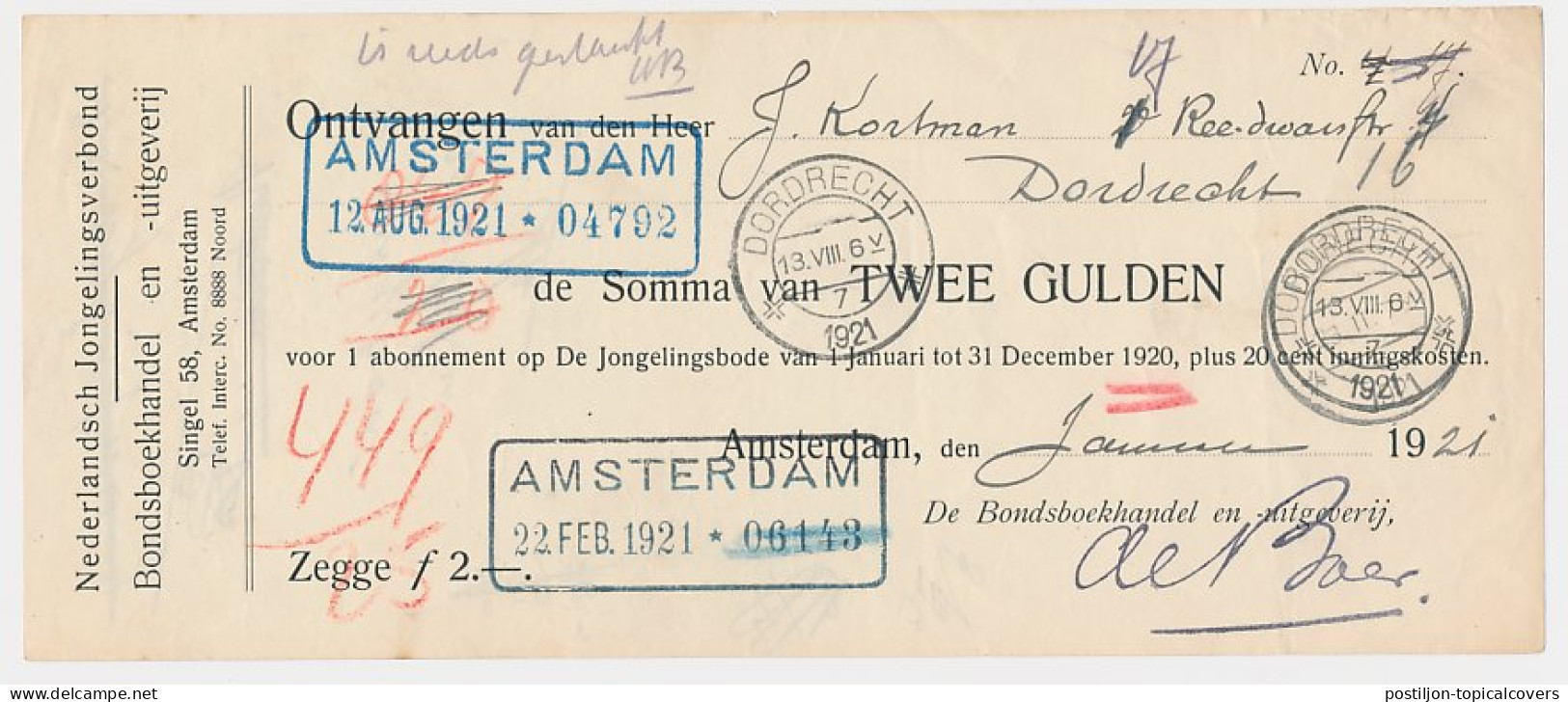 Amsterdam - Dordrecht 1921 - Zwerfkwitantie - Ohne Zuordnung