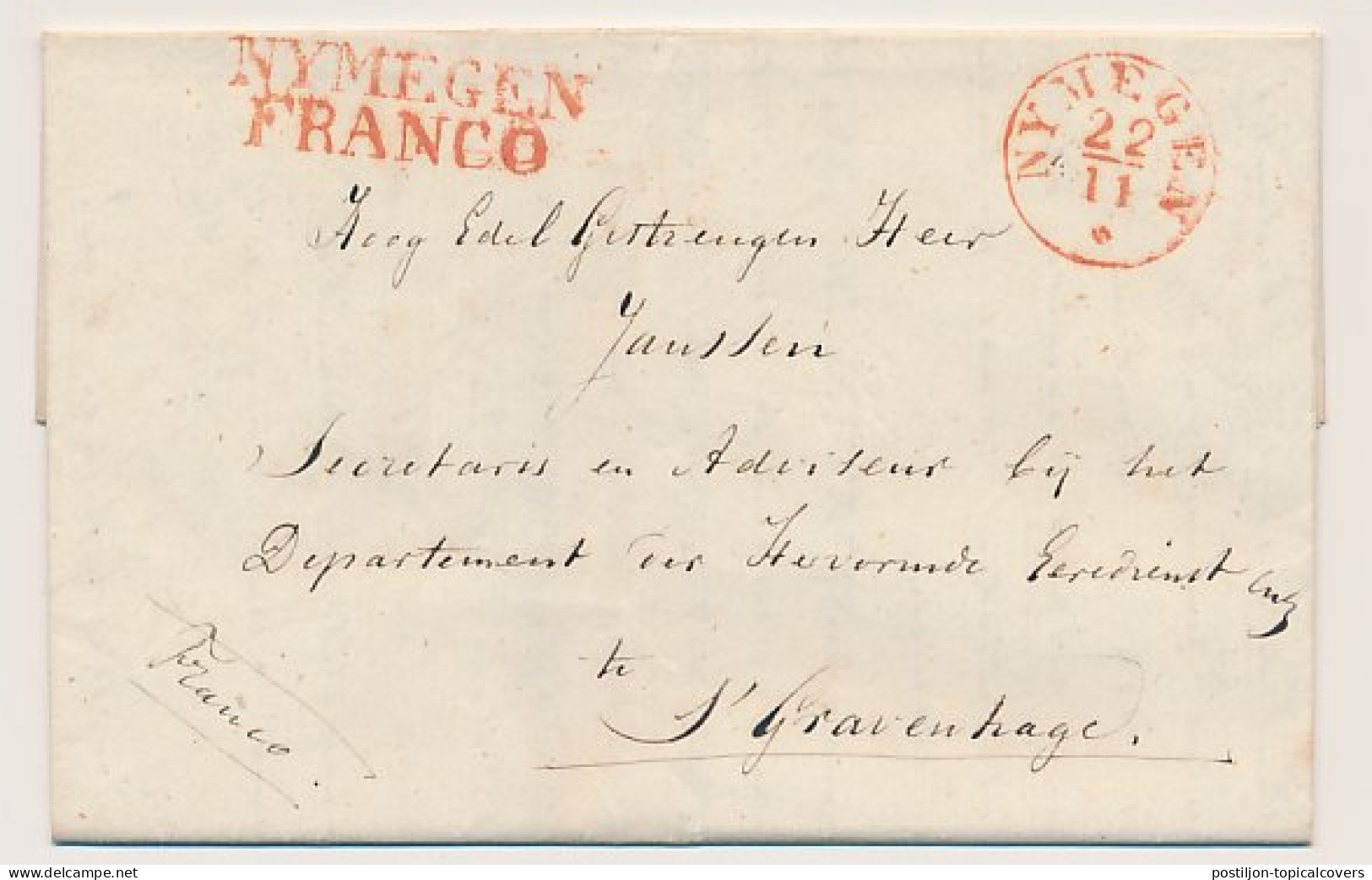 Enkhuizen - NYMEGEN FRANCO - S Gravenhage 1837 - ...-1852 Prephilately