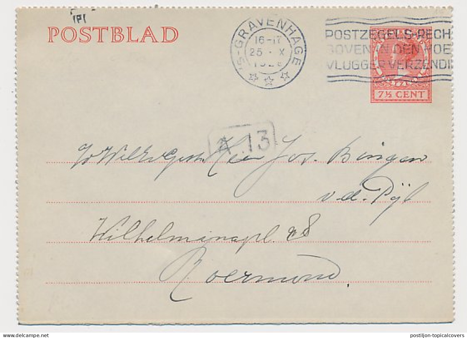 Postblad G. 16 S Gravenhage - Roermond 1929 - Interi Postali