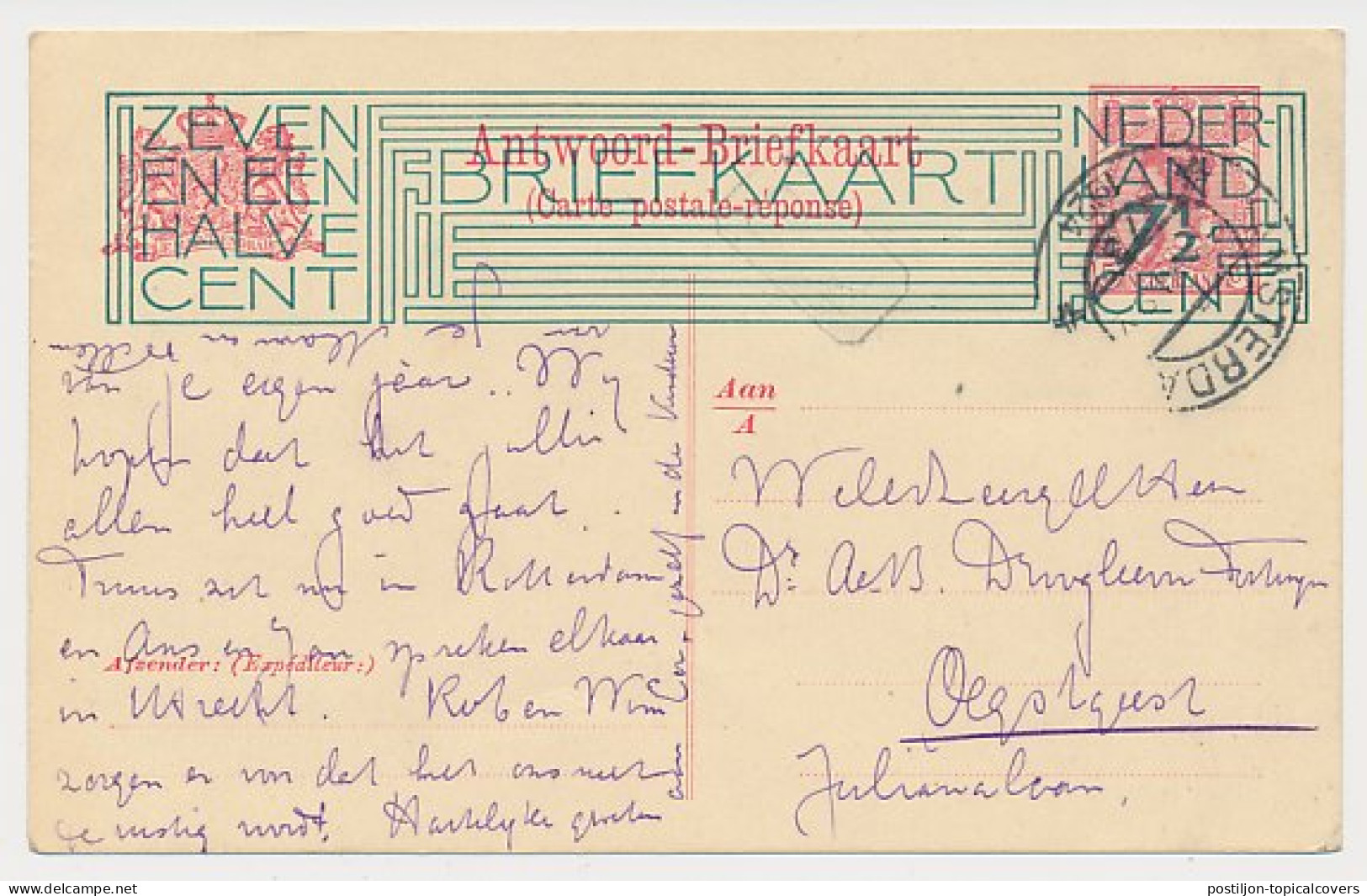 Briefkaart G. 201 B Amsterdam 1924 - Lichtgeel Karton - Ganzsachen