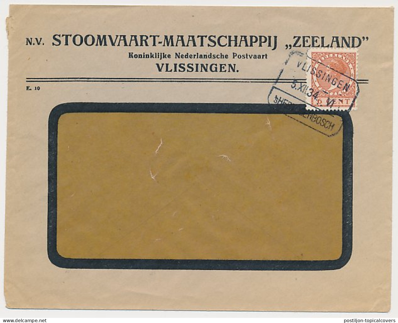 Envelop Vlissingen 1934 - Stoomvaart Maatschappij Zeeland - Ohne Zuordnung