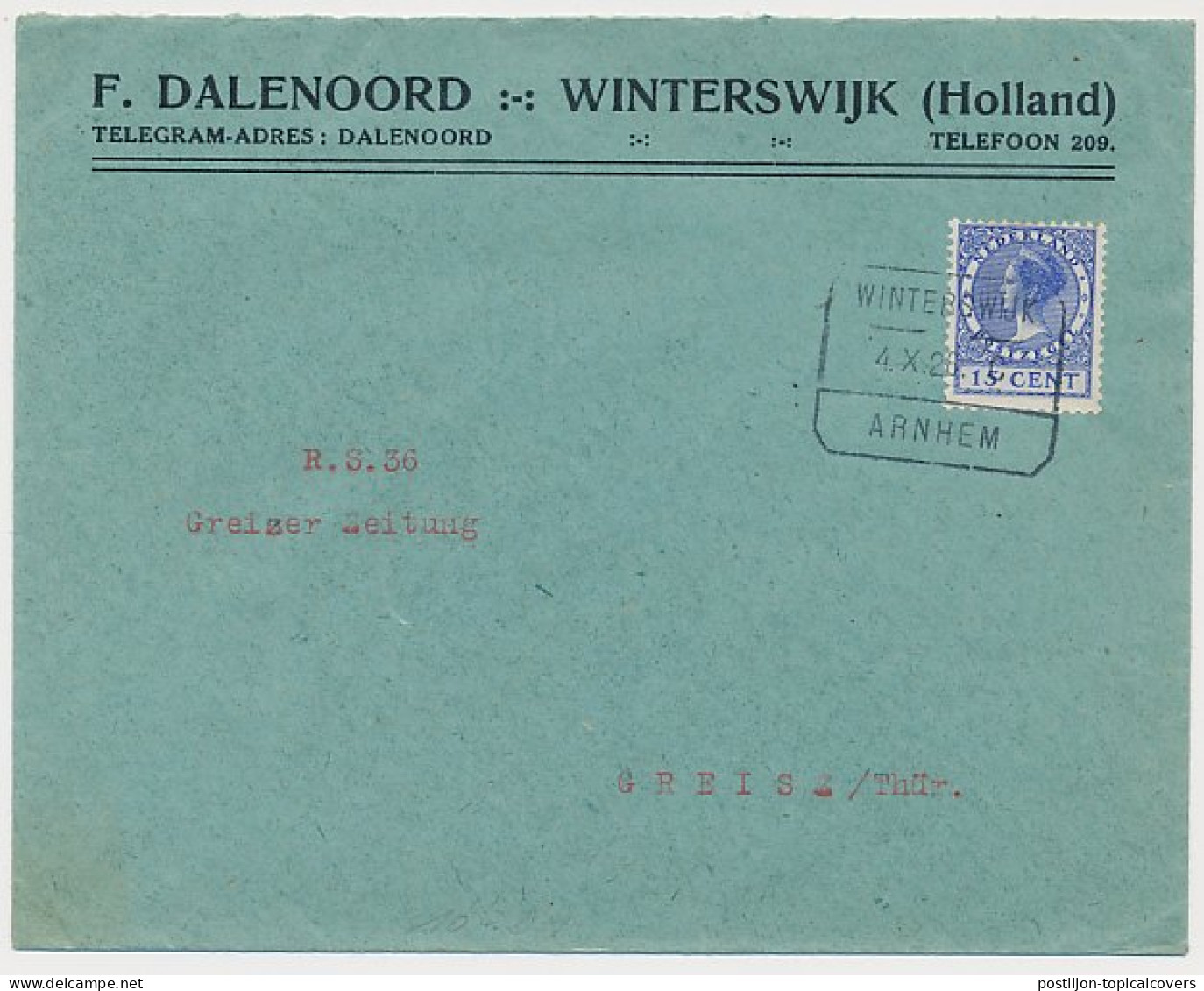 Treinblokstempel : Winterswijk - Arnhem C 1926  - Non Classificati