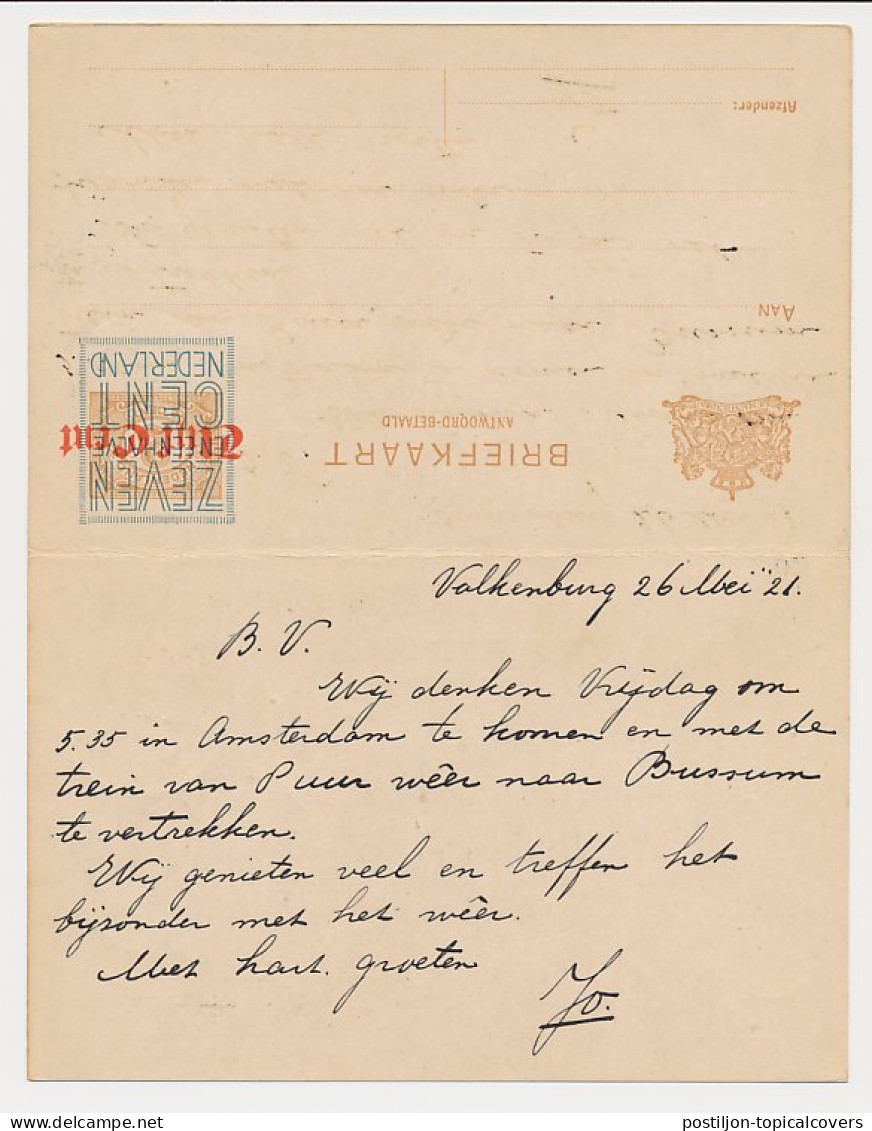 Briefkaart G. 141 II Valkenburg - Amsterdam 1921 - Postal Stationery