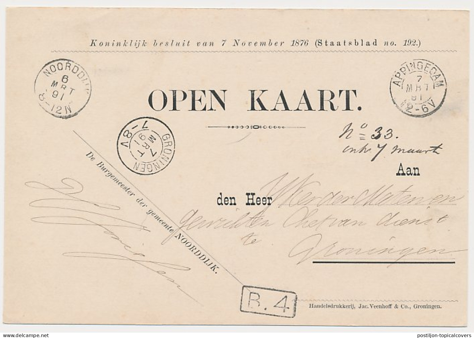 Kleinrondstempel Noordddijk 1891 - Non Classificati