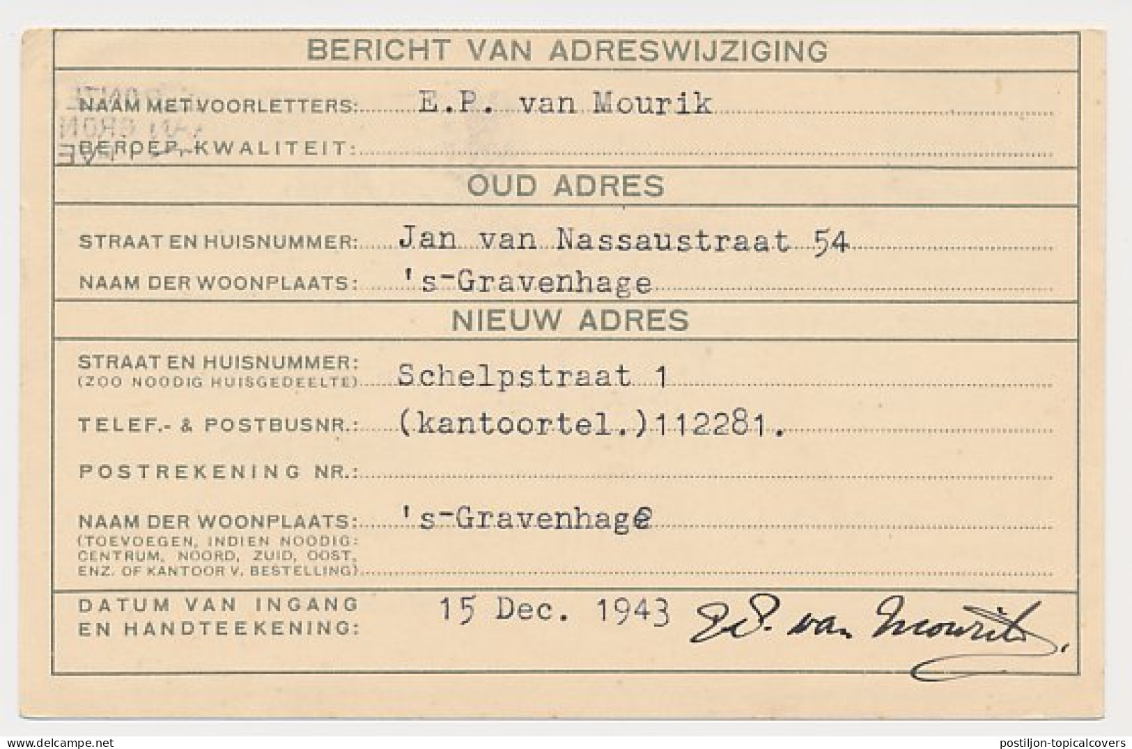 Verhuiskaart G.13 - Achterzijde Verschoven Druk - Evacuatie - Postal Stationery