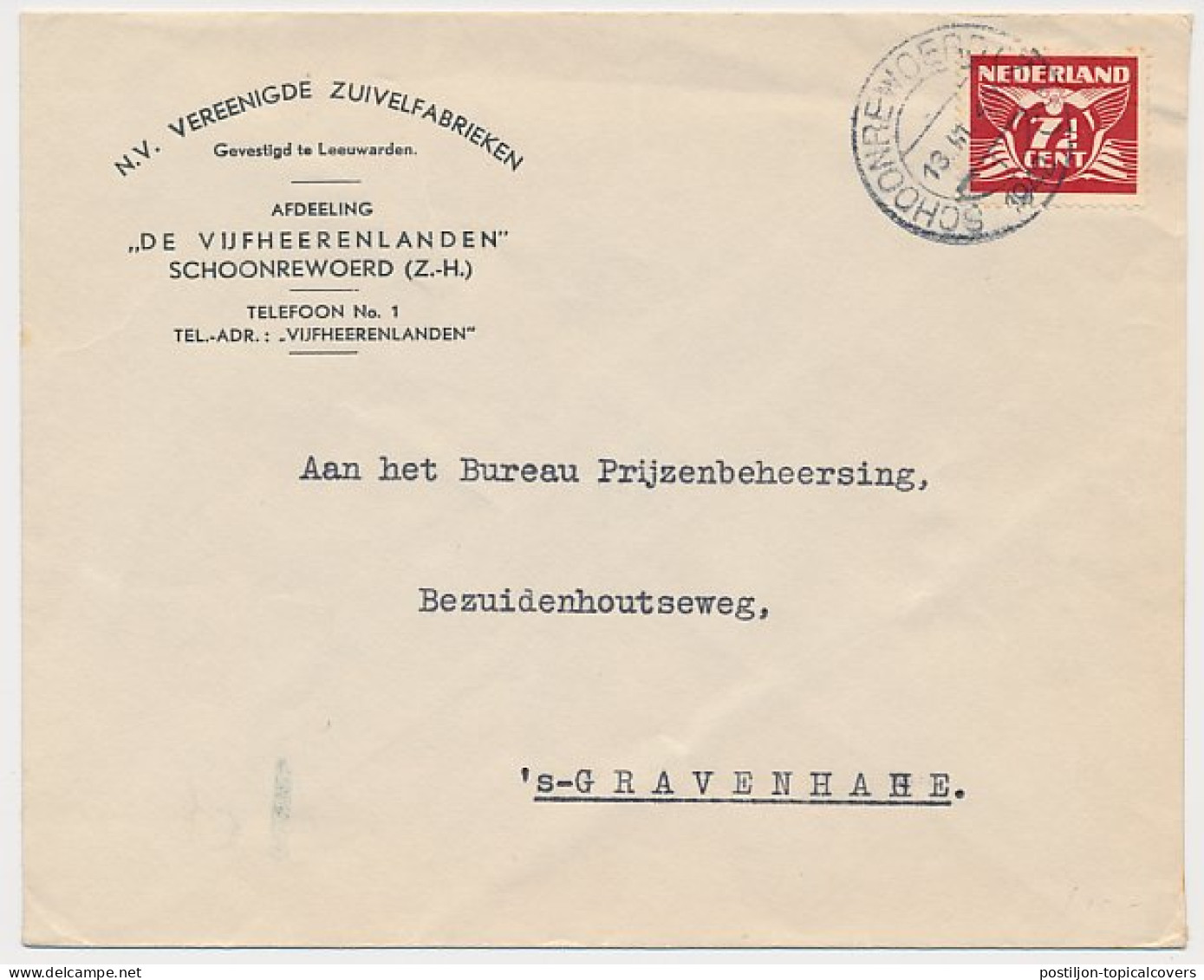 Firma Envelop Schoonrewoerd 1942 - Vereenigde Zuivelfabrieken - Zonder Classificatie