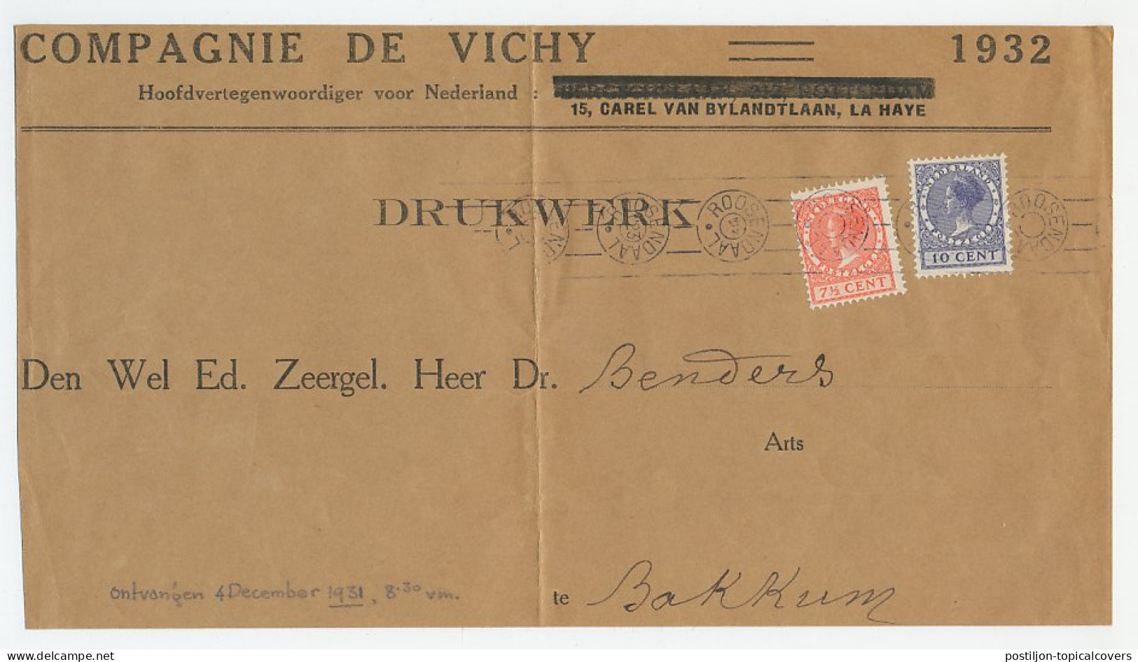 Drukwerkrolstempel Roosendaal 1923 En Z.j. - Non Classificati