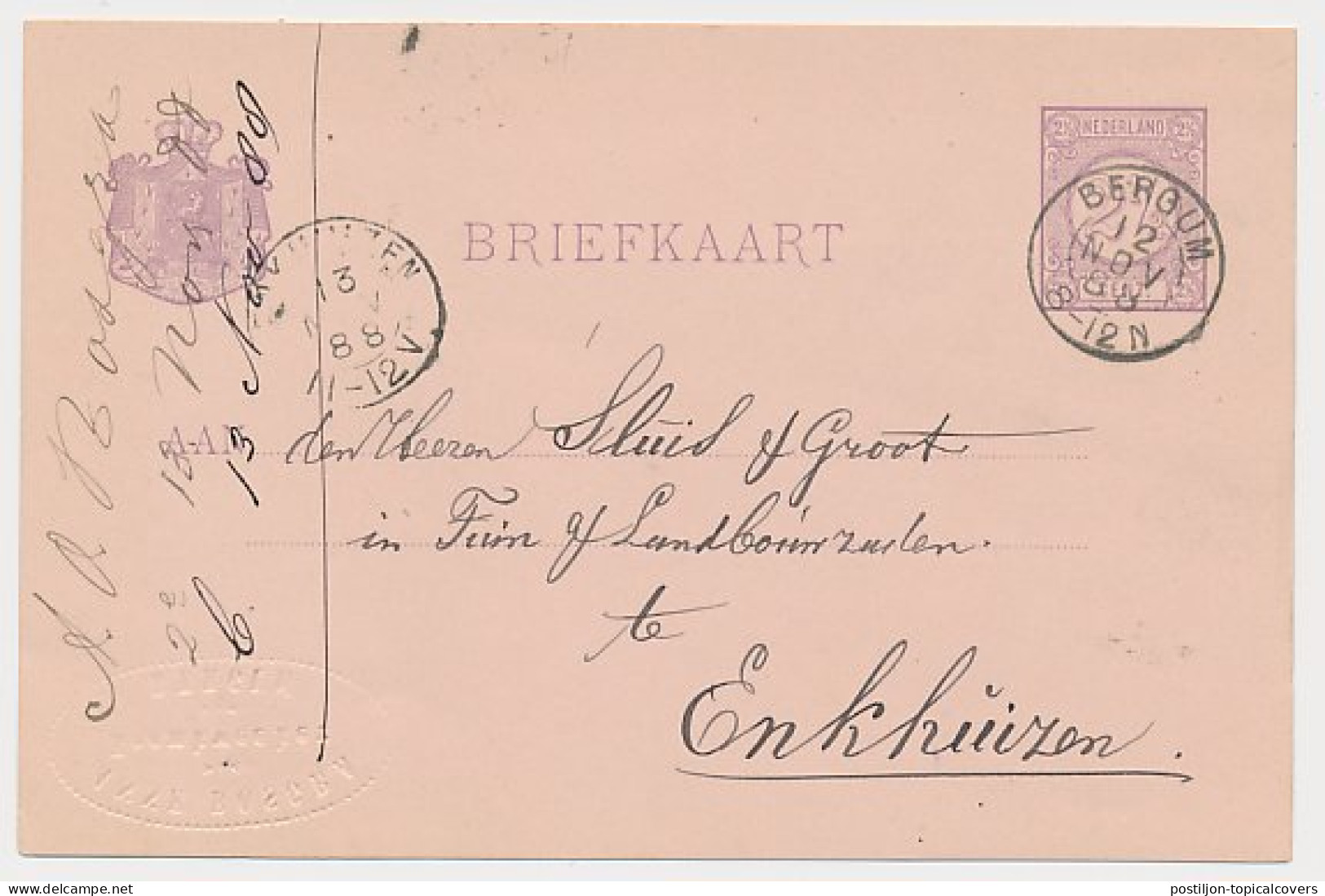 Kleinrondstempel Bergum 1888 - Firma Blinddruk - Zonder Classificatie