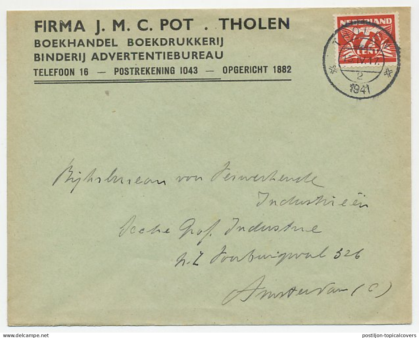 Firma Envelop Tholen 1941 - Boekhandel / Drukkerij - Non Classés