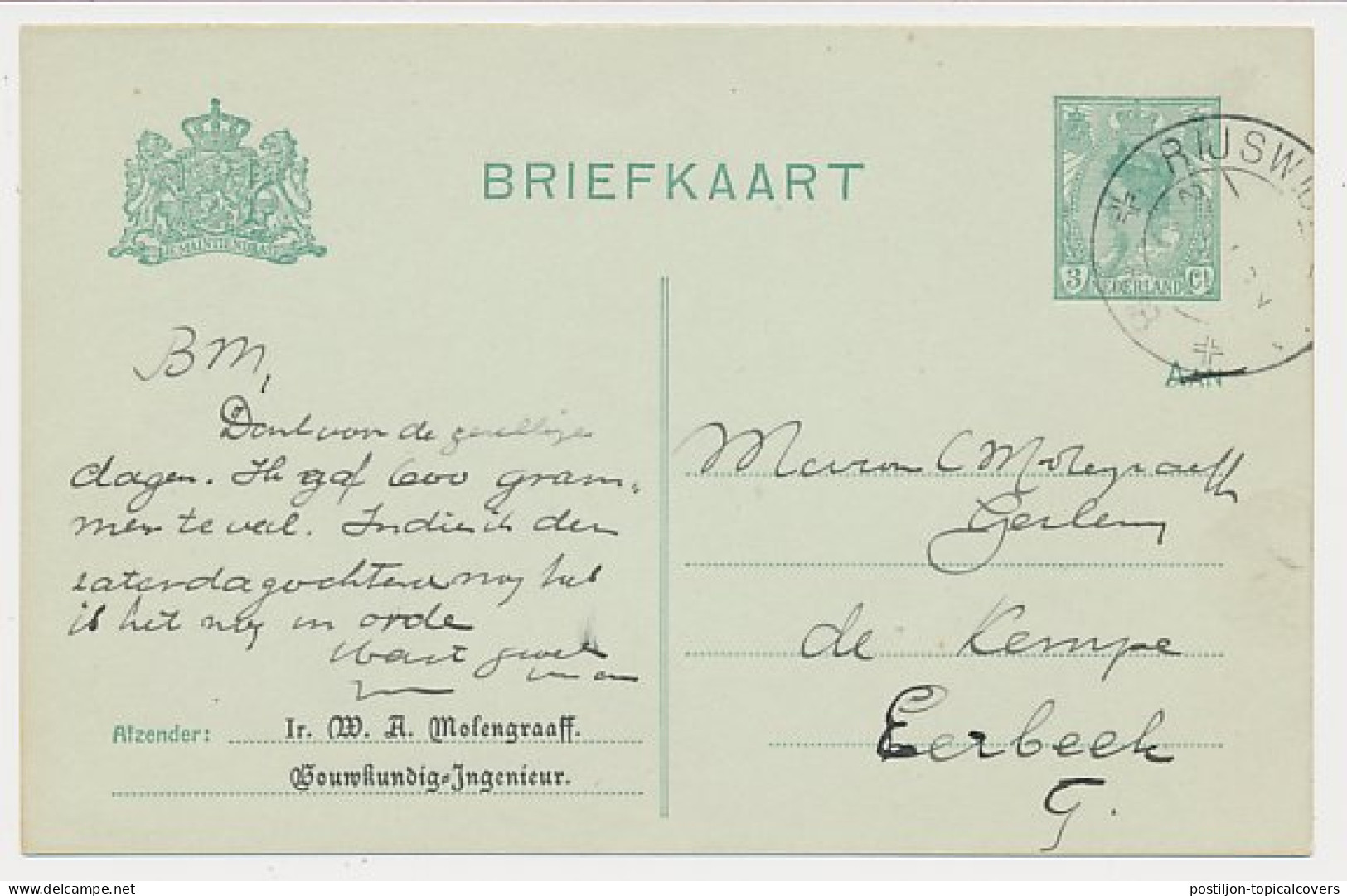 Briefkaart G. 90 Particulier Bedrukt Rijswijk 1918 - Postal Stationery