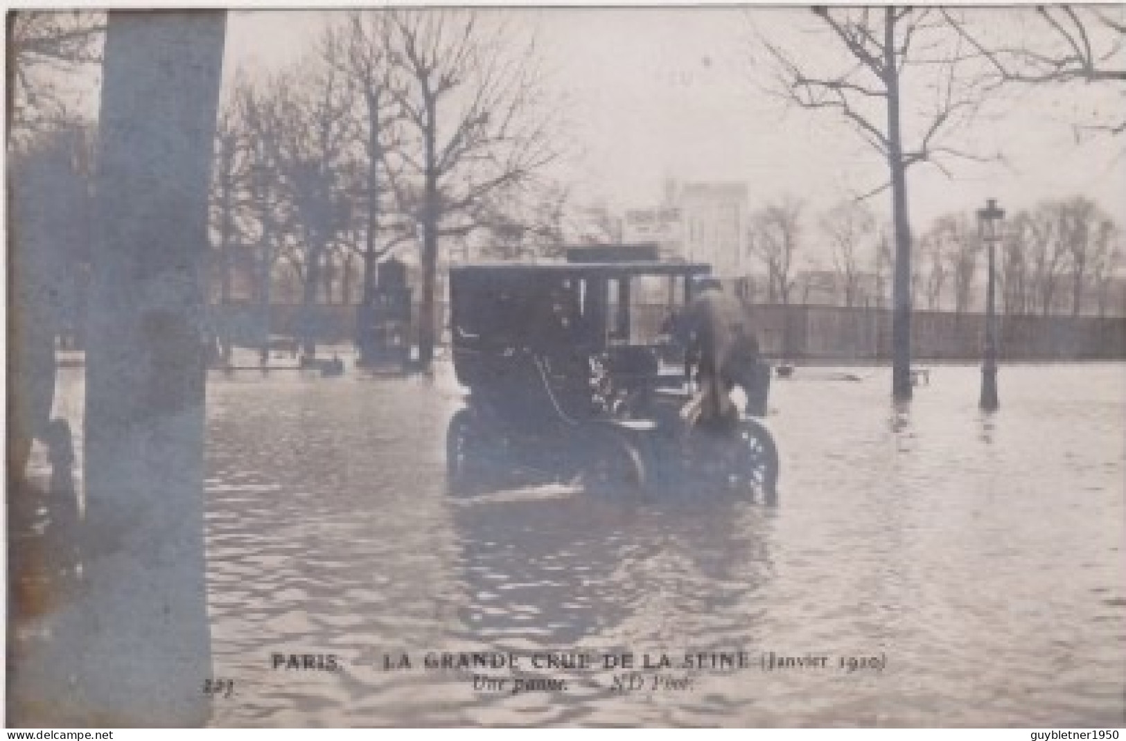 Carte Photo Paris Inondation Taxi En Panne 1910 - Paris Flood, 1910