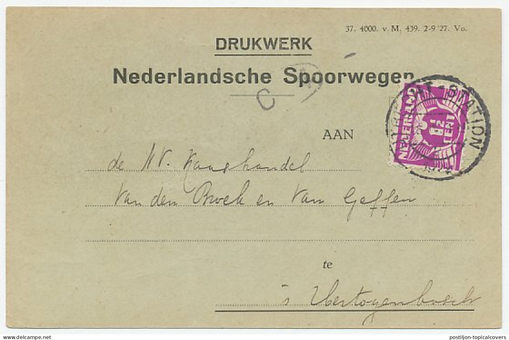 Kennisgeving N.S. Utrecht - S Hertogenbosch 1929 - Non Classificati