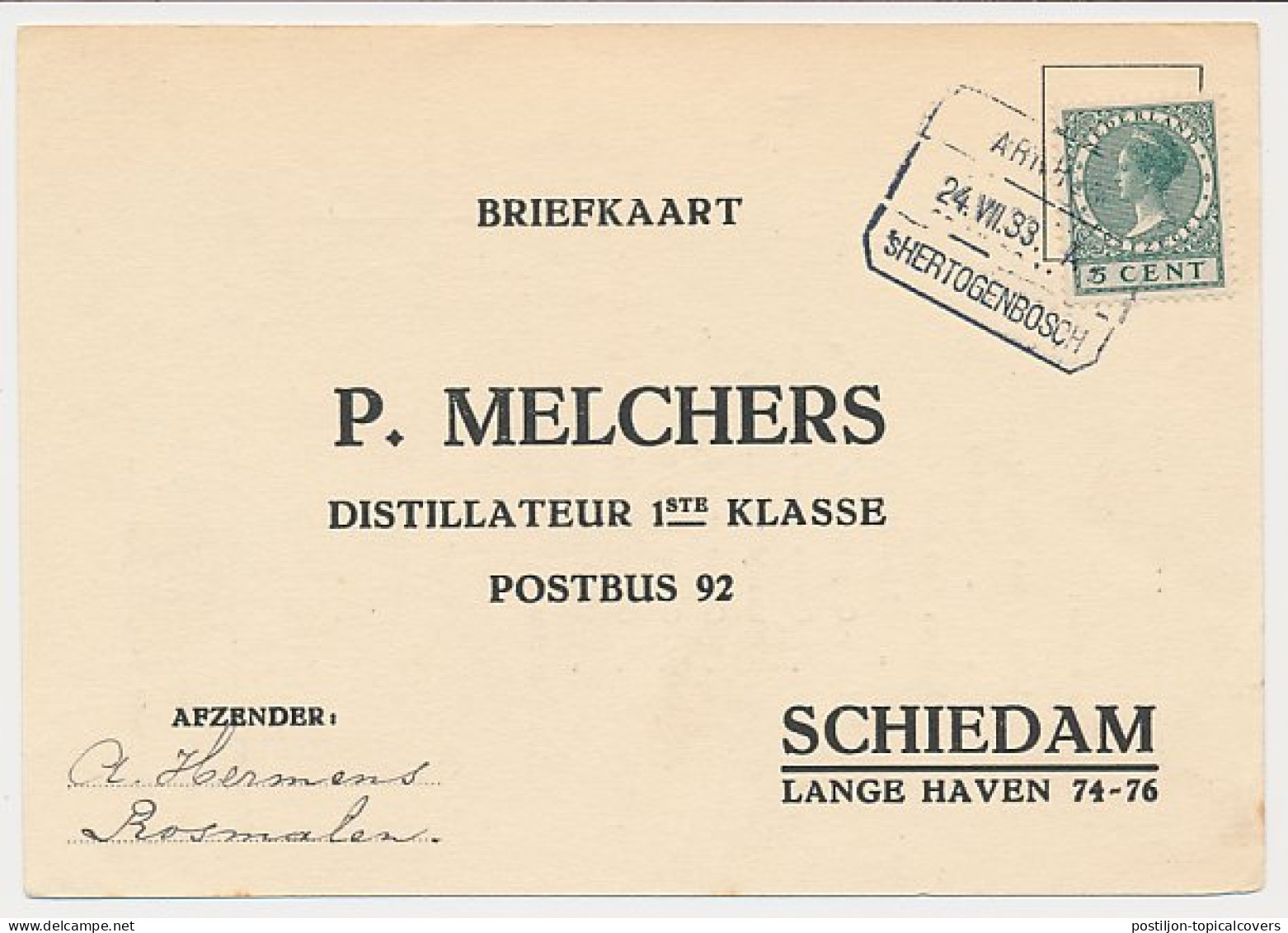 Treinblokstempel : Arnhem - S Hertogenbosch I 1933 - Unclassified