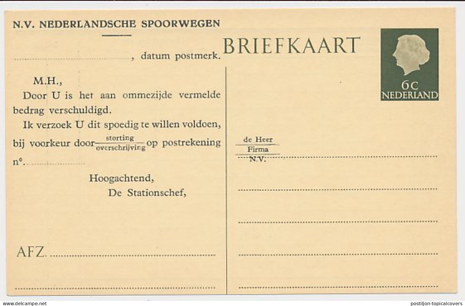 Spoorwegbriefkaart G. NS313 M - Entiers Postaux
