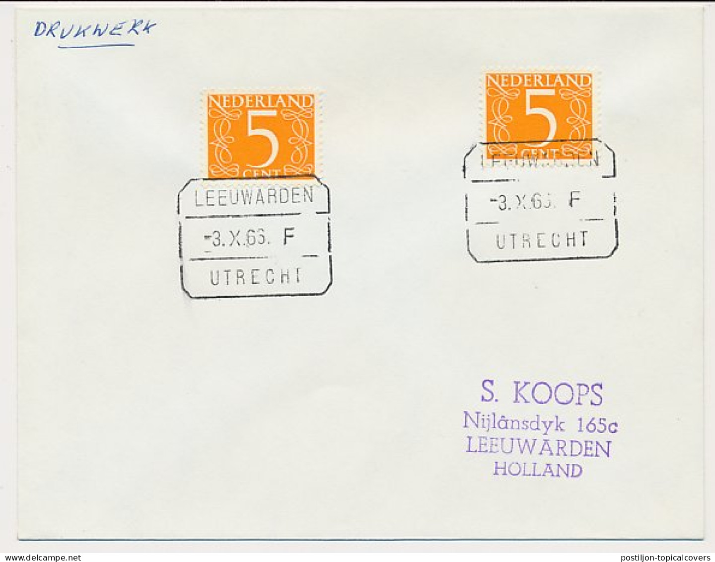 Treinblokstempel : Leeuwarden - Utrecht F 1966 - Non Classés