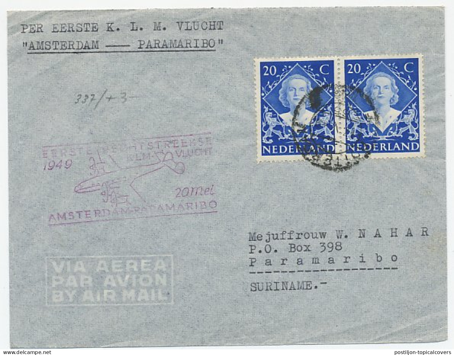 VH A 337 Roterdam - Paramaribo Suriname 1949 - Non Classés