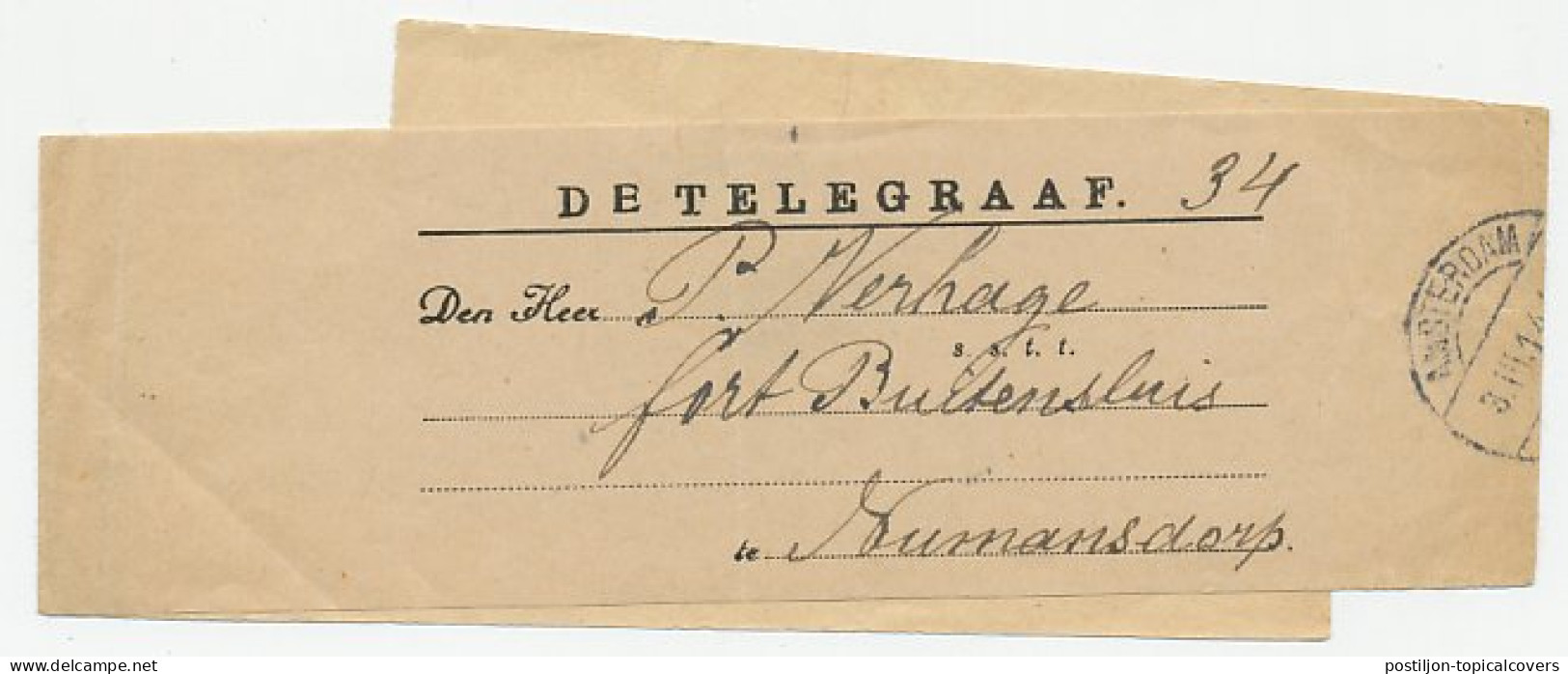 Drukwerk Wikkel Amsterdam - Numansdorp 1914 - Expeditie Veldpost - Non Classés