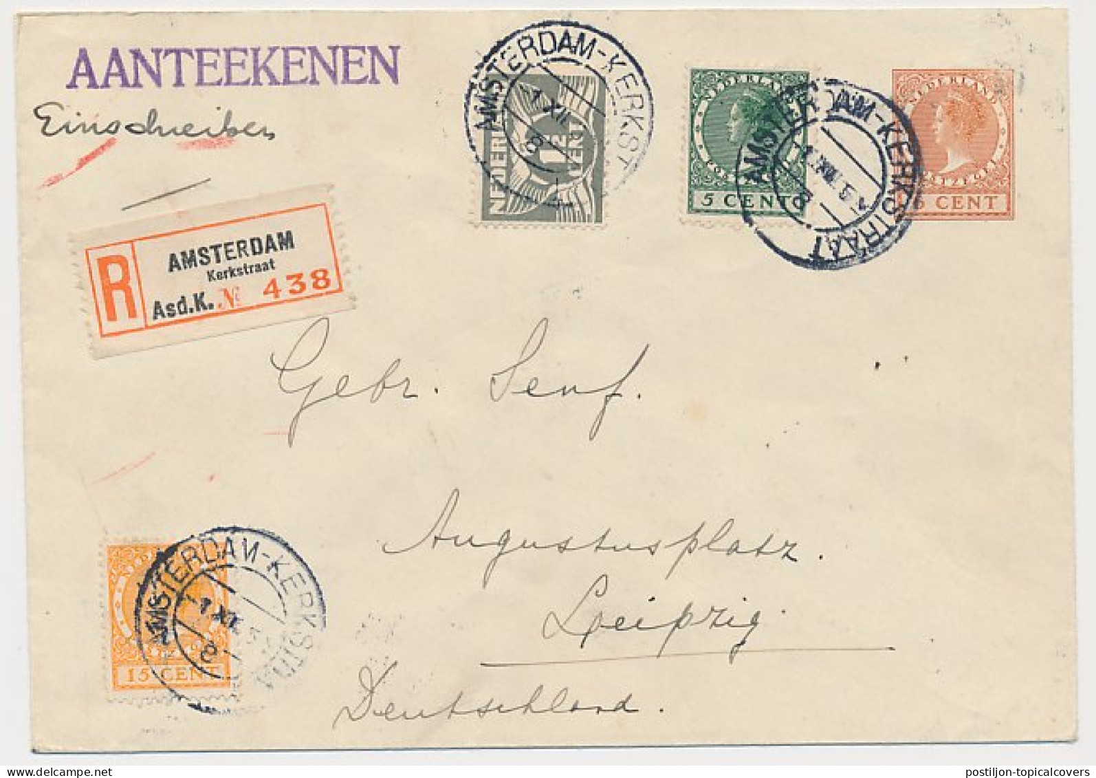 Envelop G. 23 B / Bijfr. Aangetekend Amsterdam - Duitsland 1937 - Postal Stationery