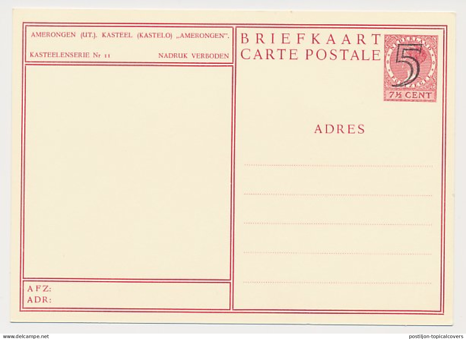 Briefkaart G. 286 K - Amerongen - Ganzsachen