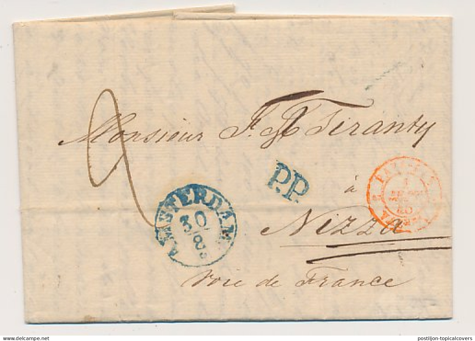 Amsterdam - Nizza Frankrijk 1845 - P.P. - ...-1852 Préphilatélie