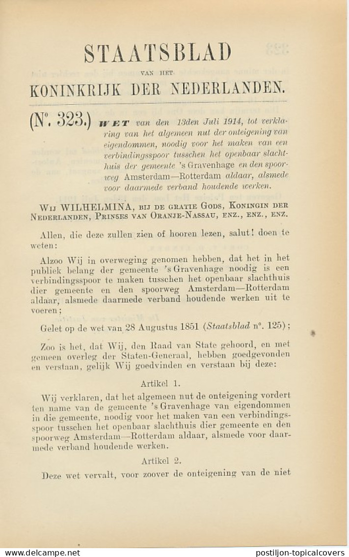 Staatsblad 1914 : Spoorlijn S Gravenhage - Amsterdam - Rotterd - Historical Documents