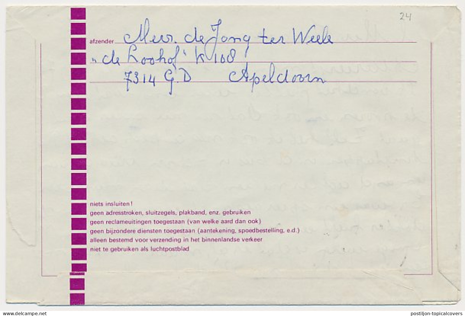 Postblad G. 24 Arnhem - Raalte 1979 - Entiers Postaux