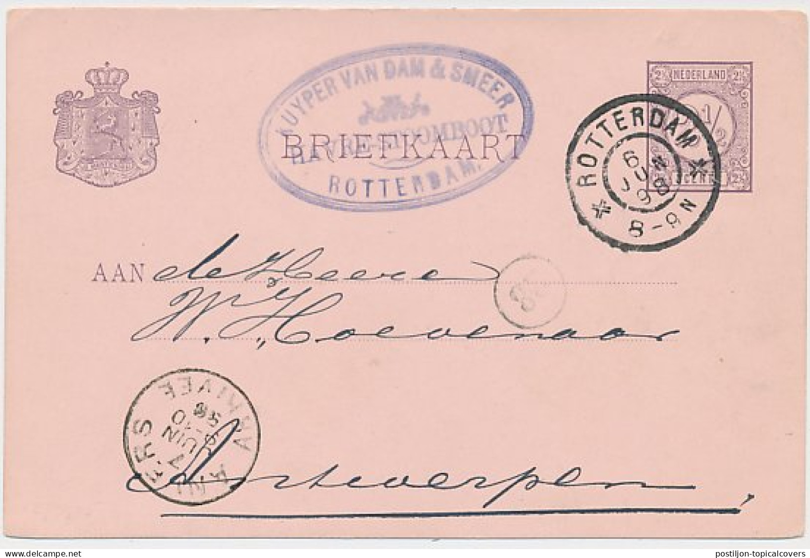 Briefkaart Rotterdam 1898 - Havre Stoomboot - Non Classés