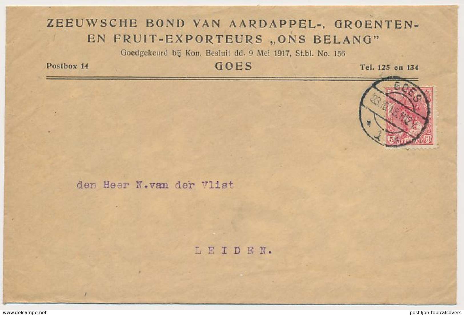 Firma Envelop Goes 1918 Zeeuwsche Bond Van Aardappel Fruit Etc. - Non Classificati