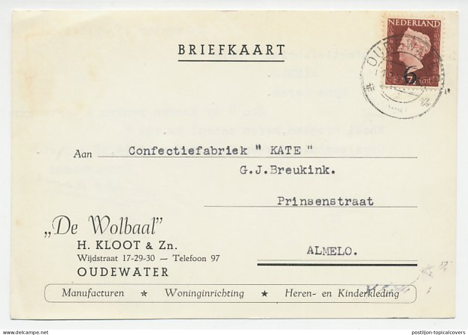 Firma Briefkaart Oudewater 1950 - Manufacturen / Kleding - Unclassified