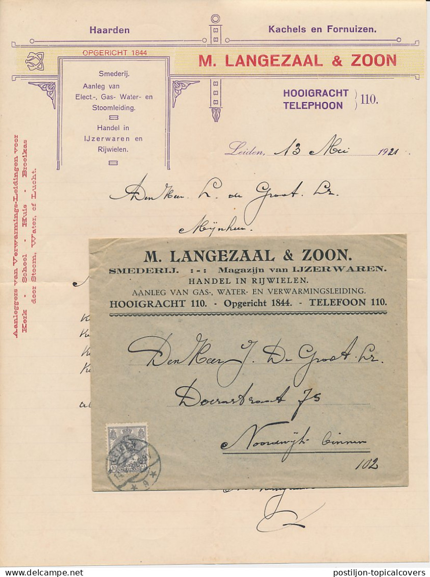 Envelop / Brief Leiden 1921 - Smederij - Rijwielhandel ( Z.o.z.) - Non Classificati