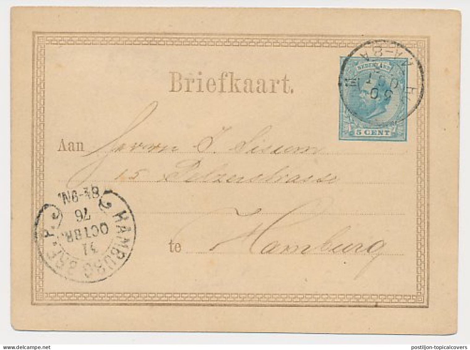 Briefkaart G. 11 Rotterdam - Hamburg Duitsland 1876 - Entiers Postaux
