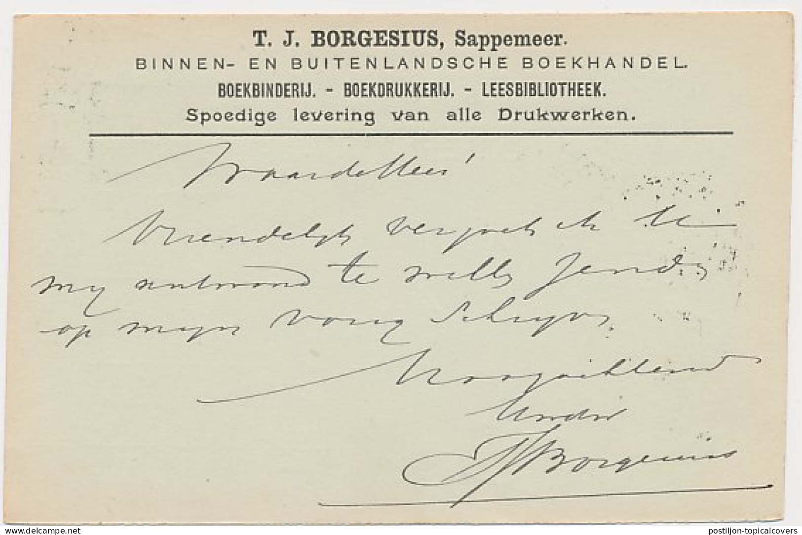 Firma Briefkaart Sappemeer 1901 - Boekhandel - Drukkerij - Non Classés