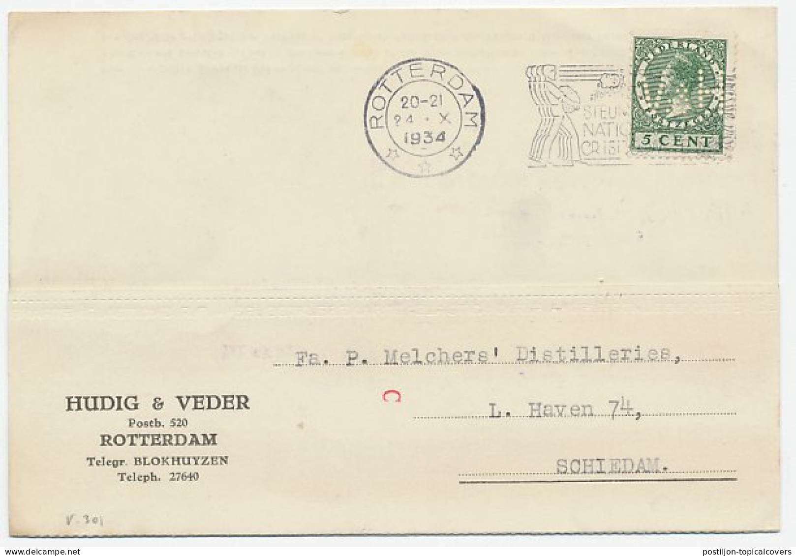 Perfin Verhoeven 301 - H&V - Rotterdam 1934 - Non Classés