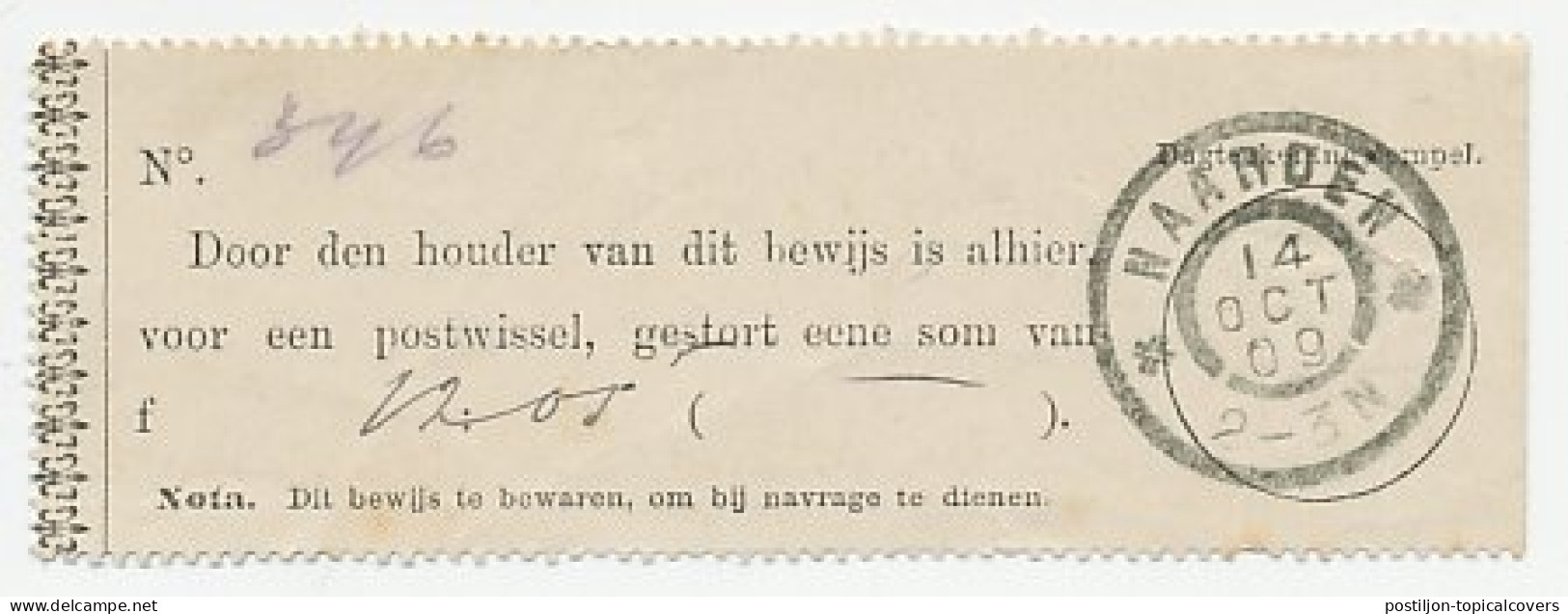 Naarden 1909 - Stortingsbewijs Postwissel - Non Classés