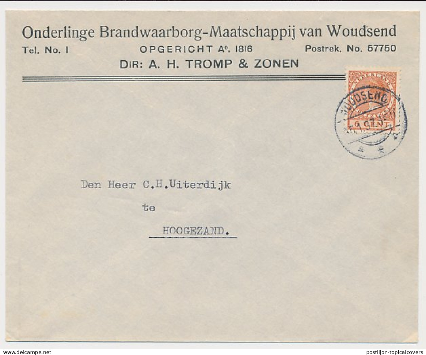 Firma Envelop Woudsend 1937 - Ond. Brandwaarborg Maatschappij - Non Classificati