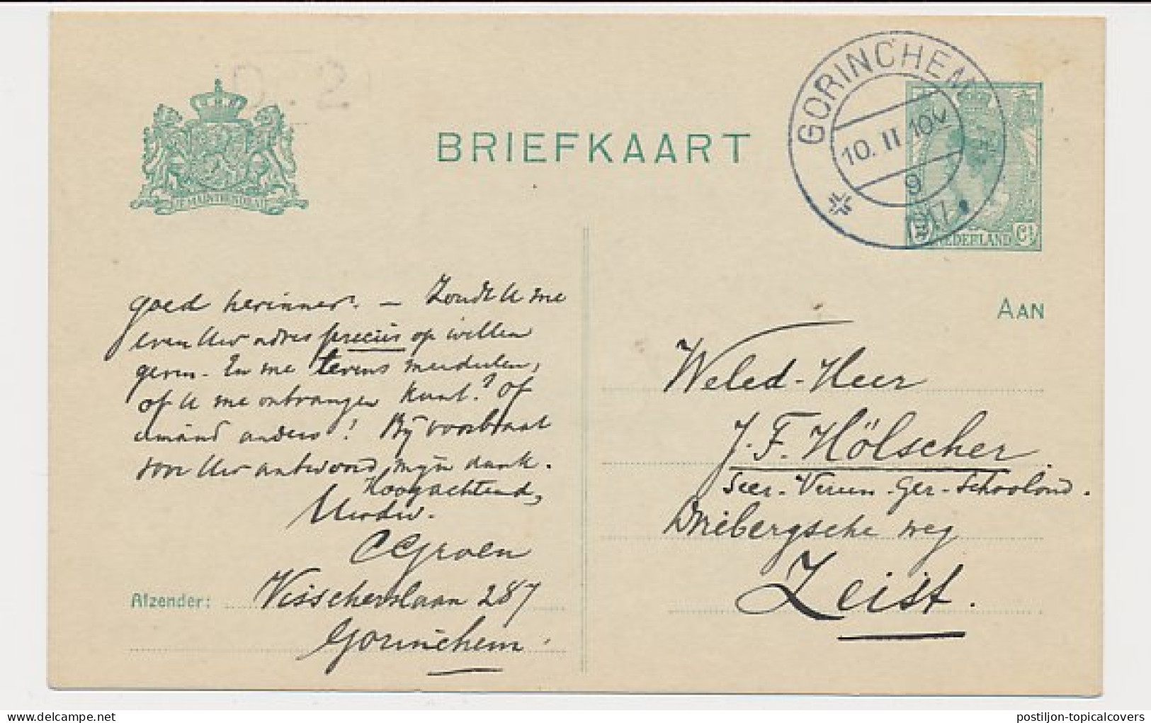 Briefkaart G. 90 A I Z-1 Gorinchem - Zeist 1917  - Entiers Postaux