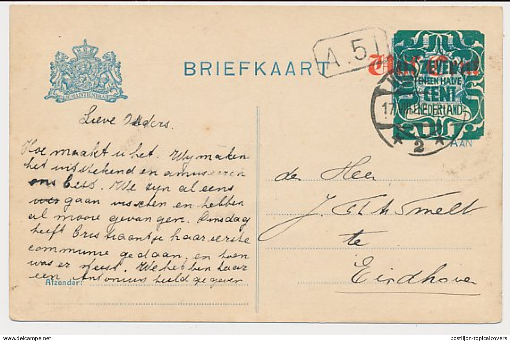 Briefkaart G. 175 I Hillegom - Eindhoven 1922 - Postal Stationery