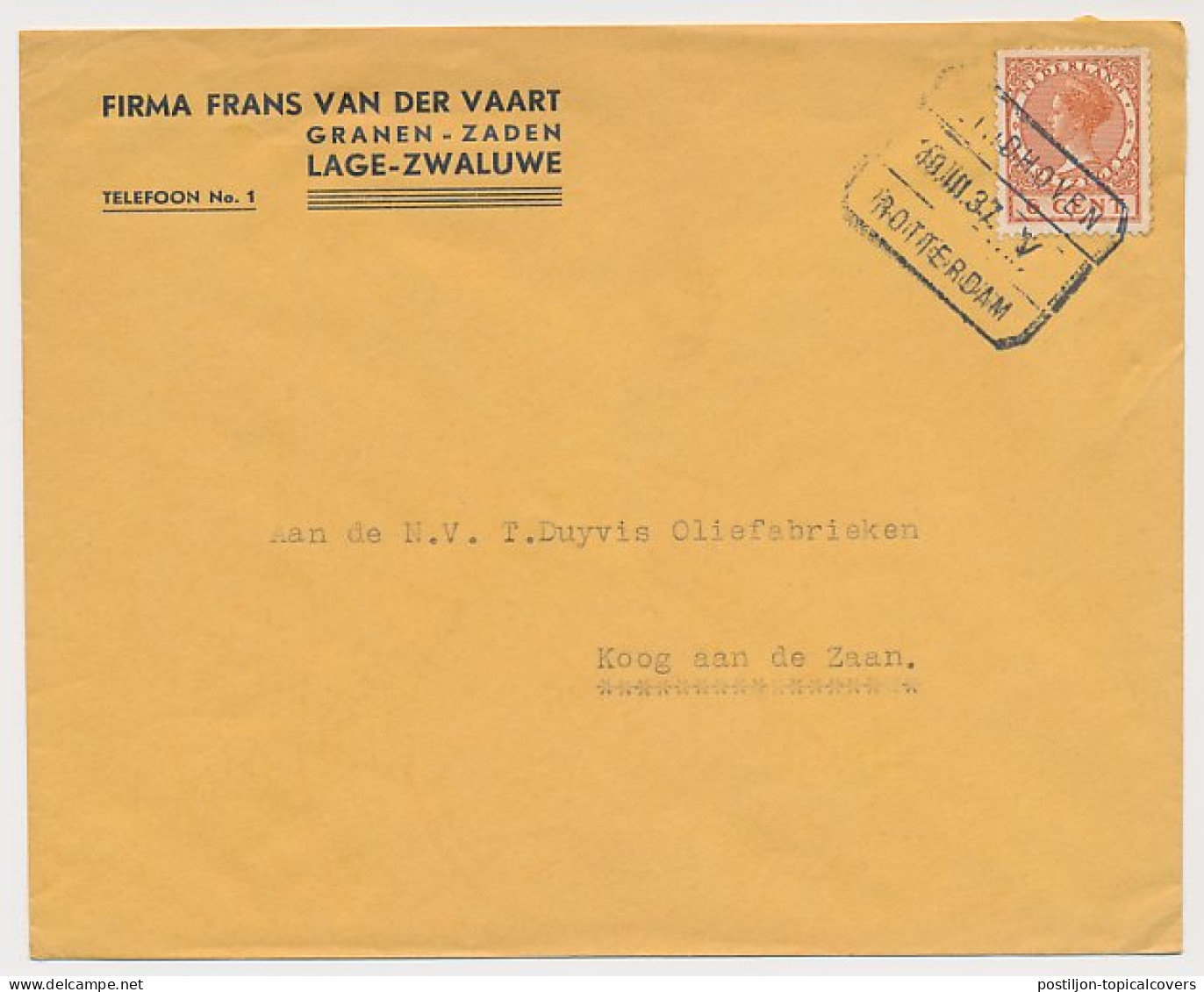 Firma Envelop Lage Zwaluwe 1937 - Granen - Zaden - Non Classés