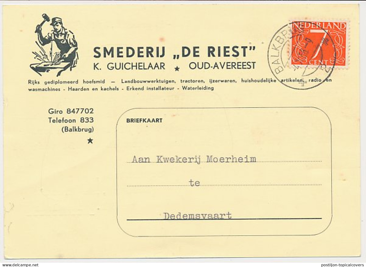 Firma Briefkaart Oud Avereest 1956 - Smederij - Smid - Unclassified