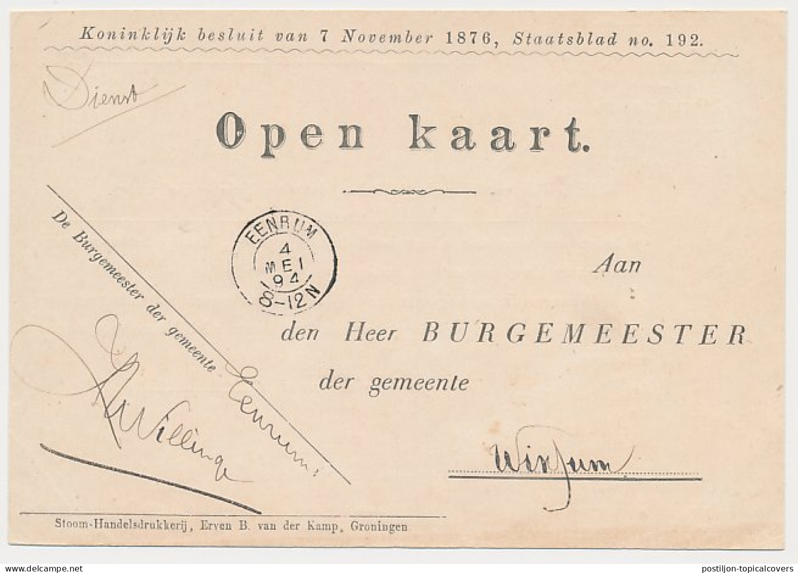 Kleinrondstempel Eenrum 1894 - Zonder Classificatie
