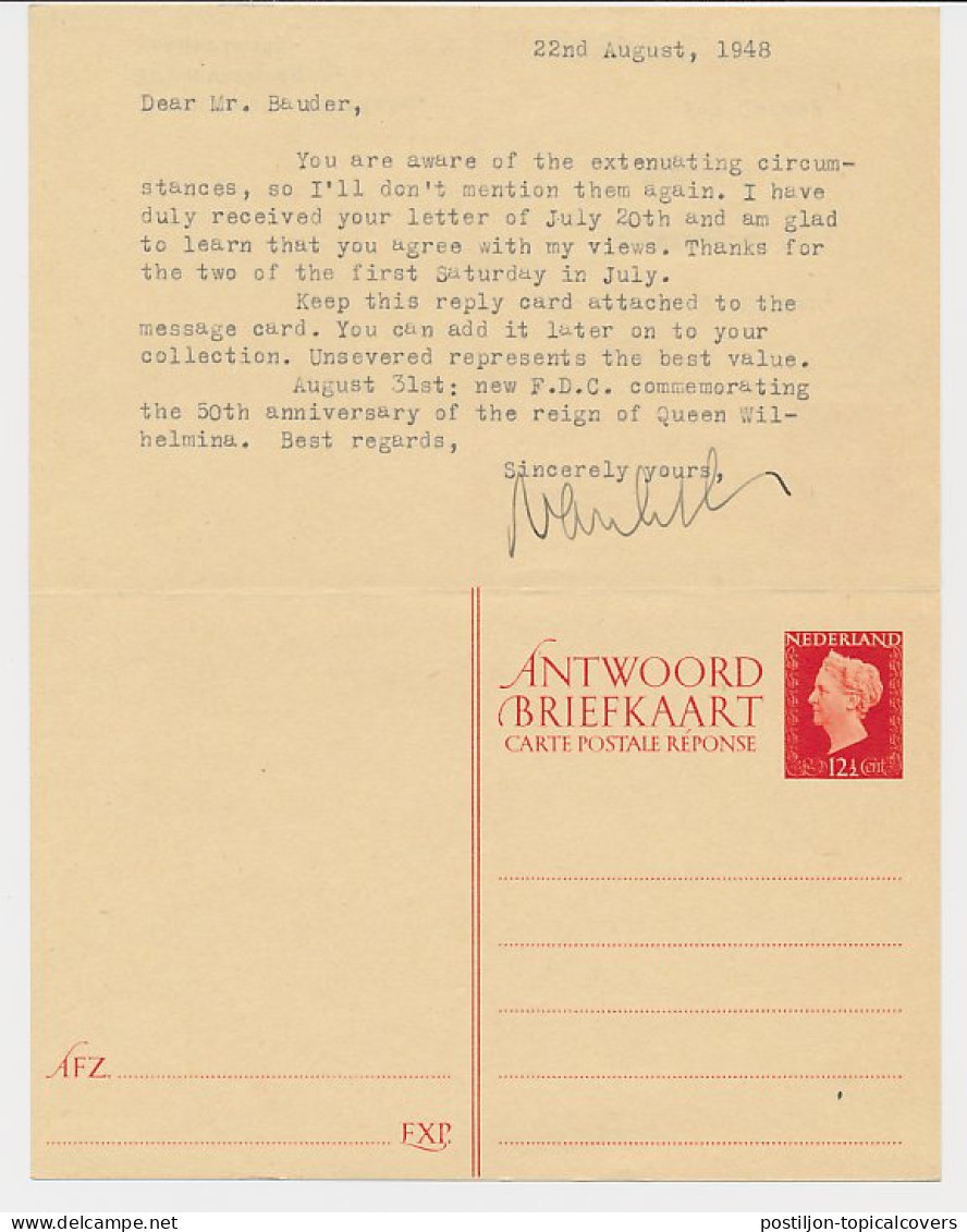 Briefkaart G. 296 B ( Blaricum ) Laren - New Jersey USA 1948 - Postal Stationery