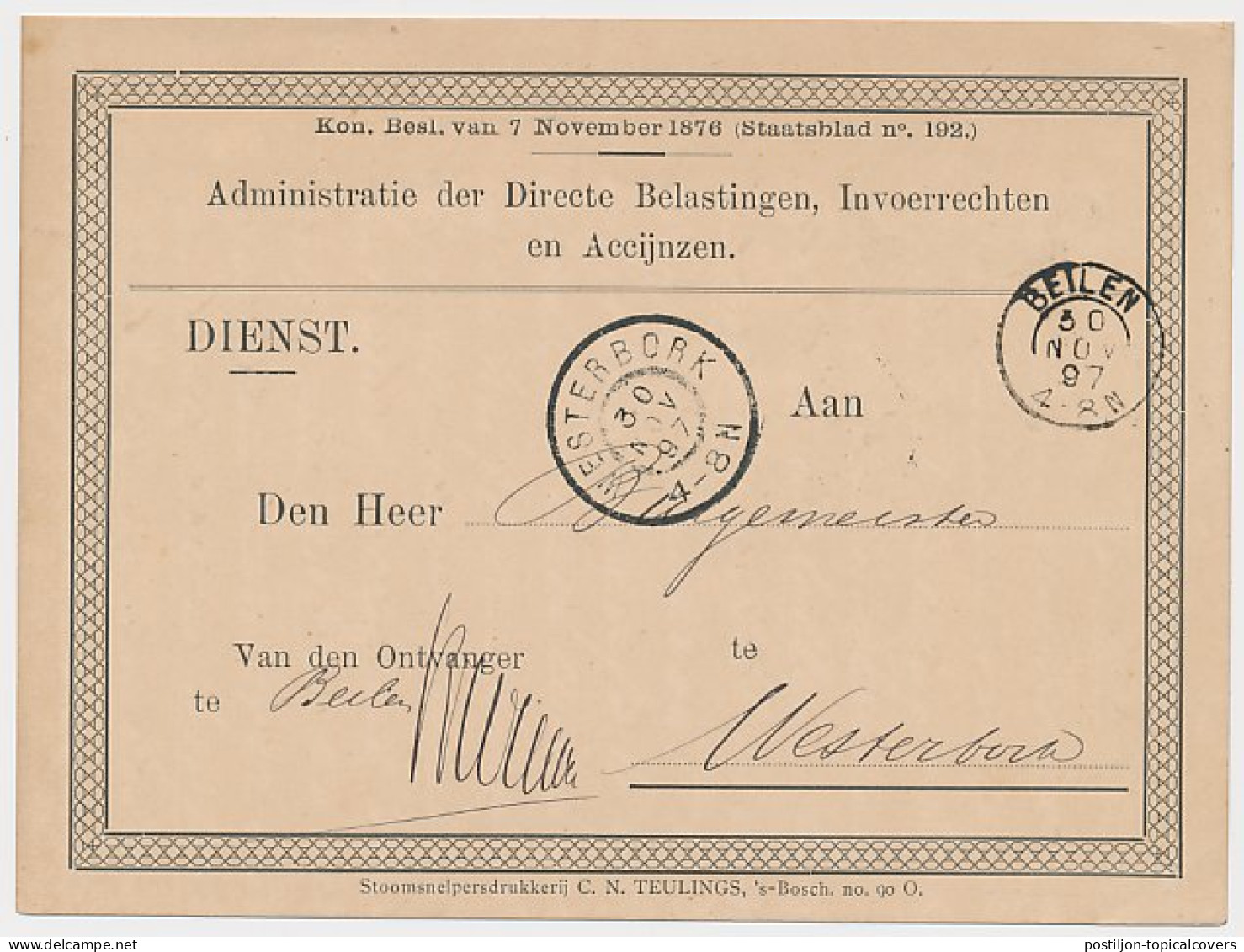 Kleinrondstempel Beilen 1897 - Unclassified