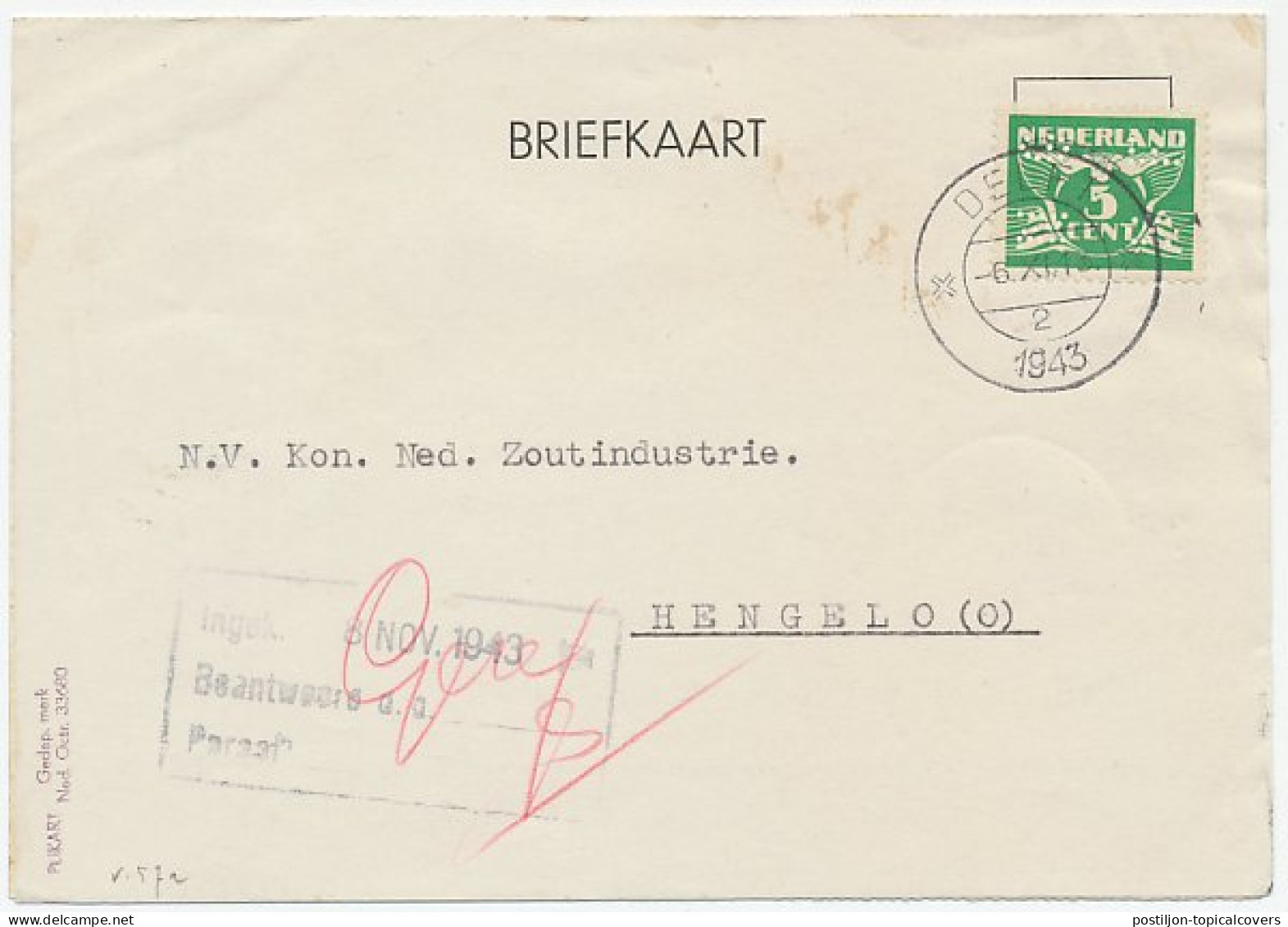 Perfin Verhoeven 562 - NGSF - Delft 1943 - Non Classificati