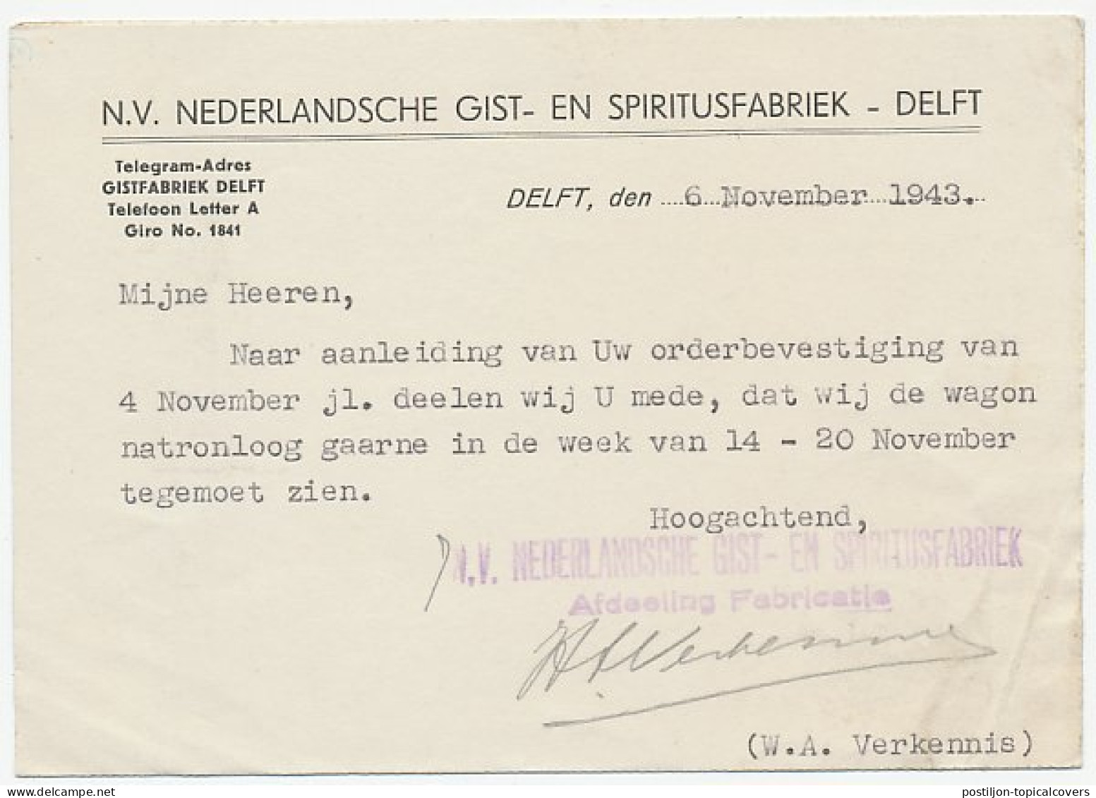 Perfin Verhoeven 562 - NGSF - Delft 1943 - Zonder Classificatie