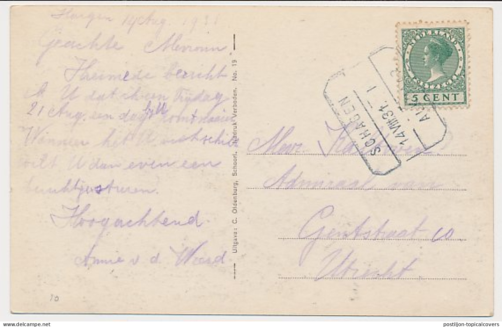 Treinblokstempel : Schagen - Alkmaar I 1931 ( Hargen ) - Zonder Classificatie