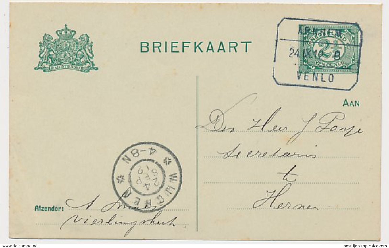 Treinblokstempel : Arnhem - Venlo B 1912 ( Vierlingsbeek ) - Unclassified